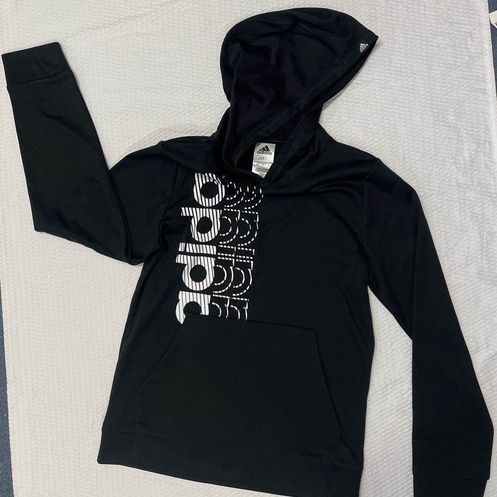Boys Adidas Black Hoodie with White Logo Size 14/16